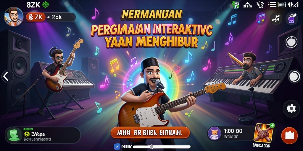 Screenshot menunjukkan gameplay menantang dalam permainan musik 8ZK.
