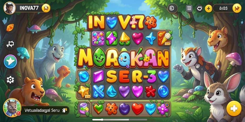Tampilan gameplay seru dalam INOVA77, aksi Match-3 yang penuh warna.