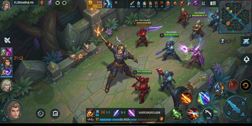 Screenshot gameplay KURNIA898 dengan aksi intense di arena MOBA.
