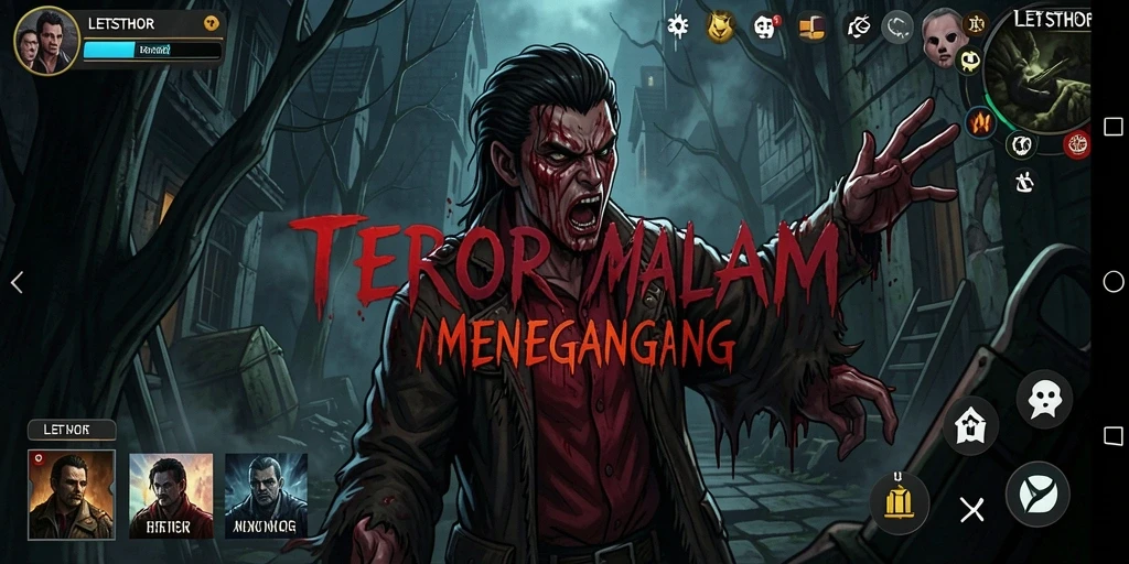 Screenshot utama LETSTHOR menampilkan suasana gelap dan menyeramkan dalam permainan.