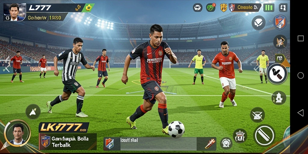 Tampilan gameplay LK777 dengan aksi sepak bola yang mendebarkan.