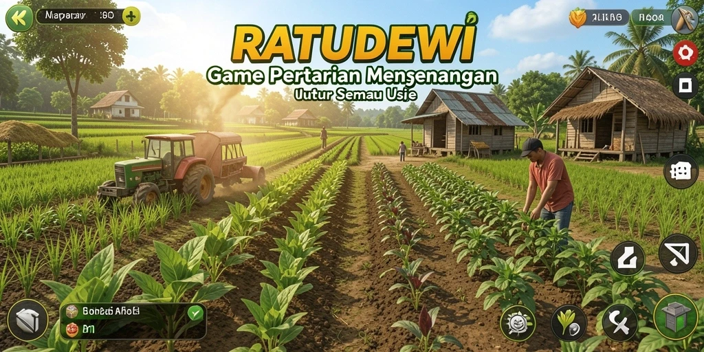 Tampilan gameplay RATUDEWI dengan aktivitas pertanian yang seru dan interaktif.