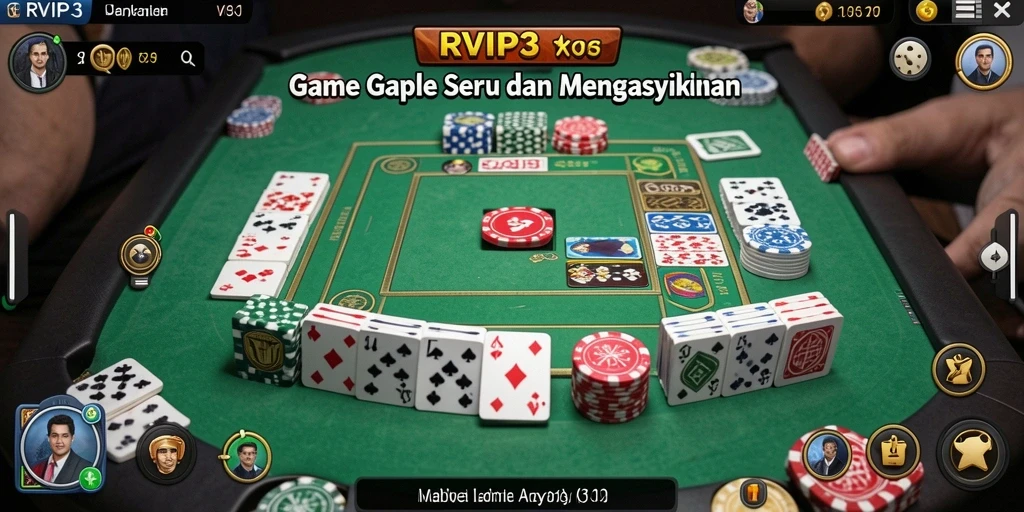 Tampilan gameplay seru dalam RVIP3, permainan Gaple yang menyenangkan.